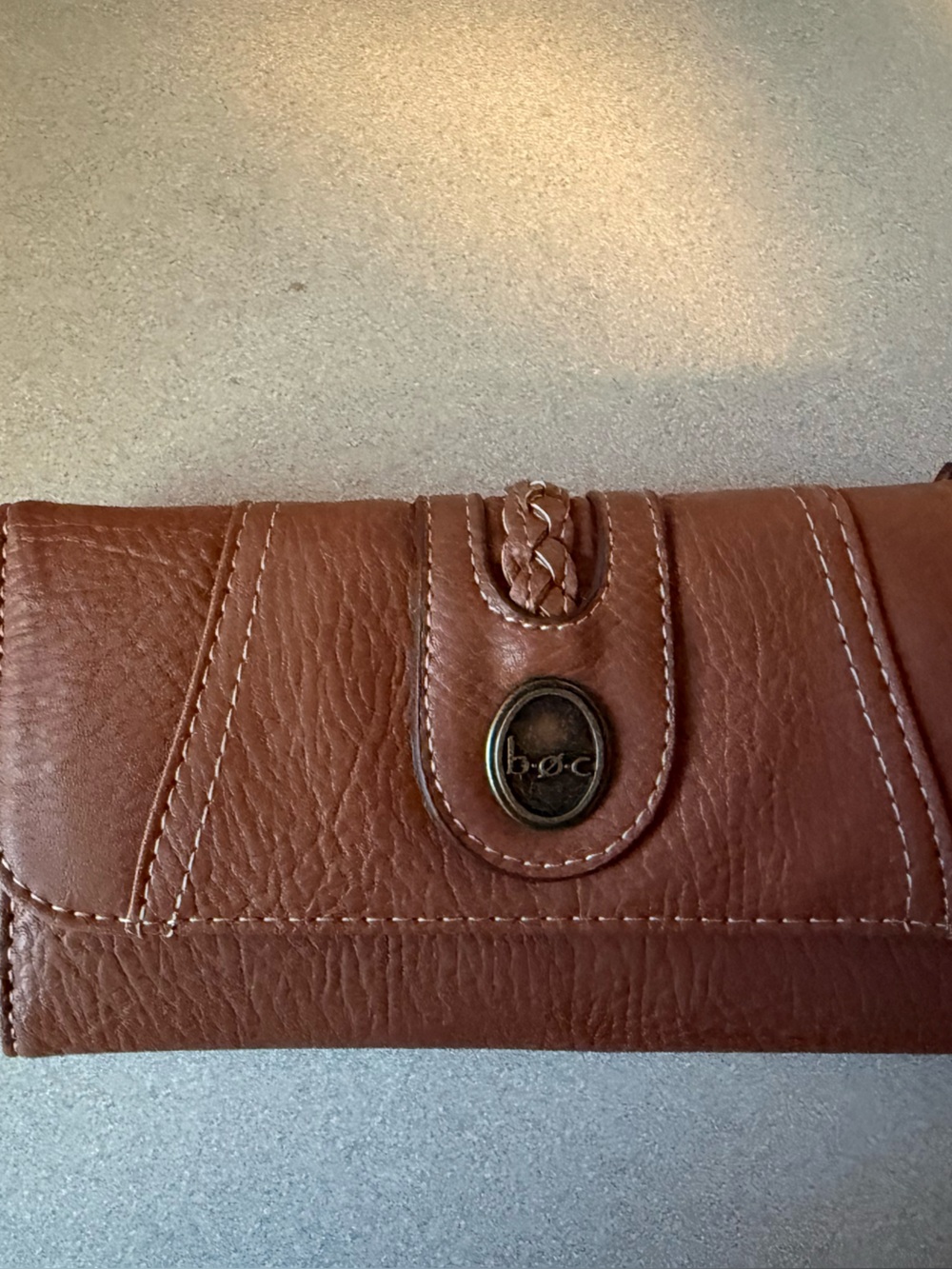 b.o.c. Braided Tab Brown Leather Wallet Clutch